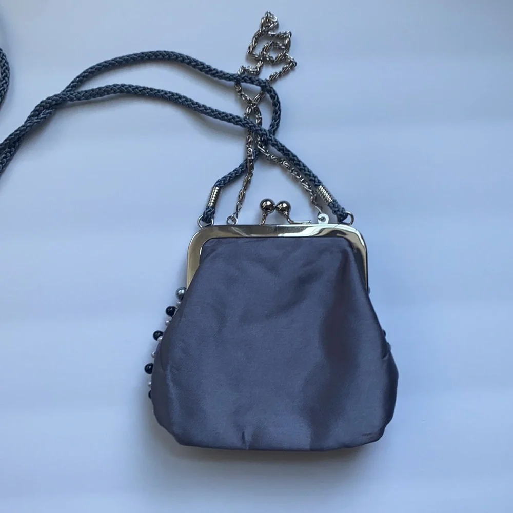 Vintage pearl beaded silver snap coin purse bag - Picture 3 of 5